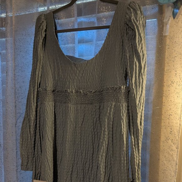 NWT ASOS Design Women Shirred Textured Babydoll Long Sleeve Dress Dusty Blue 10 - Picture 6 of 12